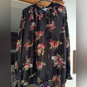 Time and Tru Black Floral Blouse
